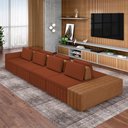 Ver imagem 1 de Sofá Ilha com Encosto e Almofadas Móveis Olimpo 505cm Modulado Linho/pu Terracota/caramelo G45 - Gra