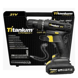 Parafusadeira Furadeira a Bateria Carbon 21v sem Fio C/acessorios 35 Pç Titanium - 4