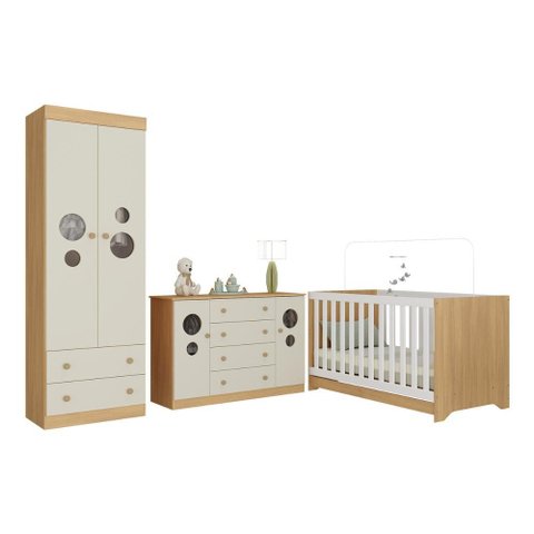 Quarto de Bebê Completo com Berço Americano 3 em 1 Pirulito Multimóveis Mp4625 Madeirado/off