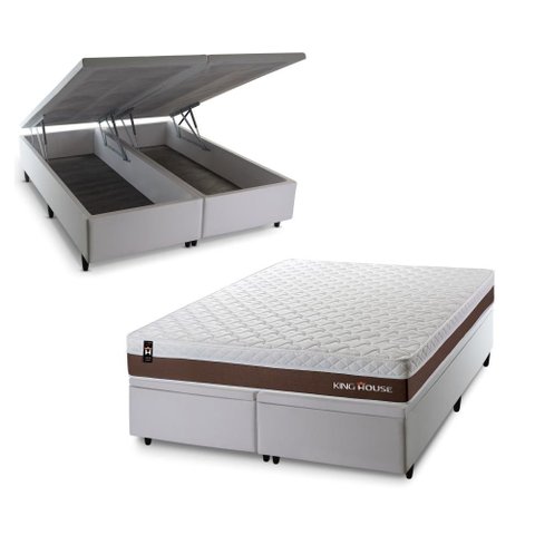 Conjunto Box Baú Super King Venice Branco 193x203x67 c/ Molas Ensacadas