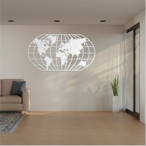 Quadro Decoração Vazado Mapa Mundi World Uno Branco 100x54 Cm