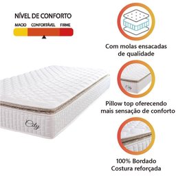 Colchão Solteiro Molas Ensacadas City Pillow Top 88x188x23cm Branco-bege Hellen Branco-bg - 2