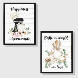 Kit 2 Quadros Cozinha Provençal - Confeitaria 33x24cm - com Vidro:moldura Preta - 1