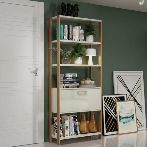 Estante Multiuso Modular 74cm 5 Prateleiras 1 Porta 100% MDF Móvel na Caixa