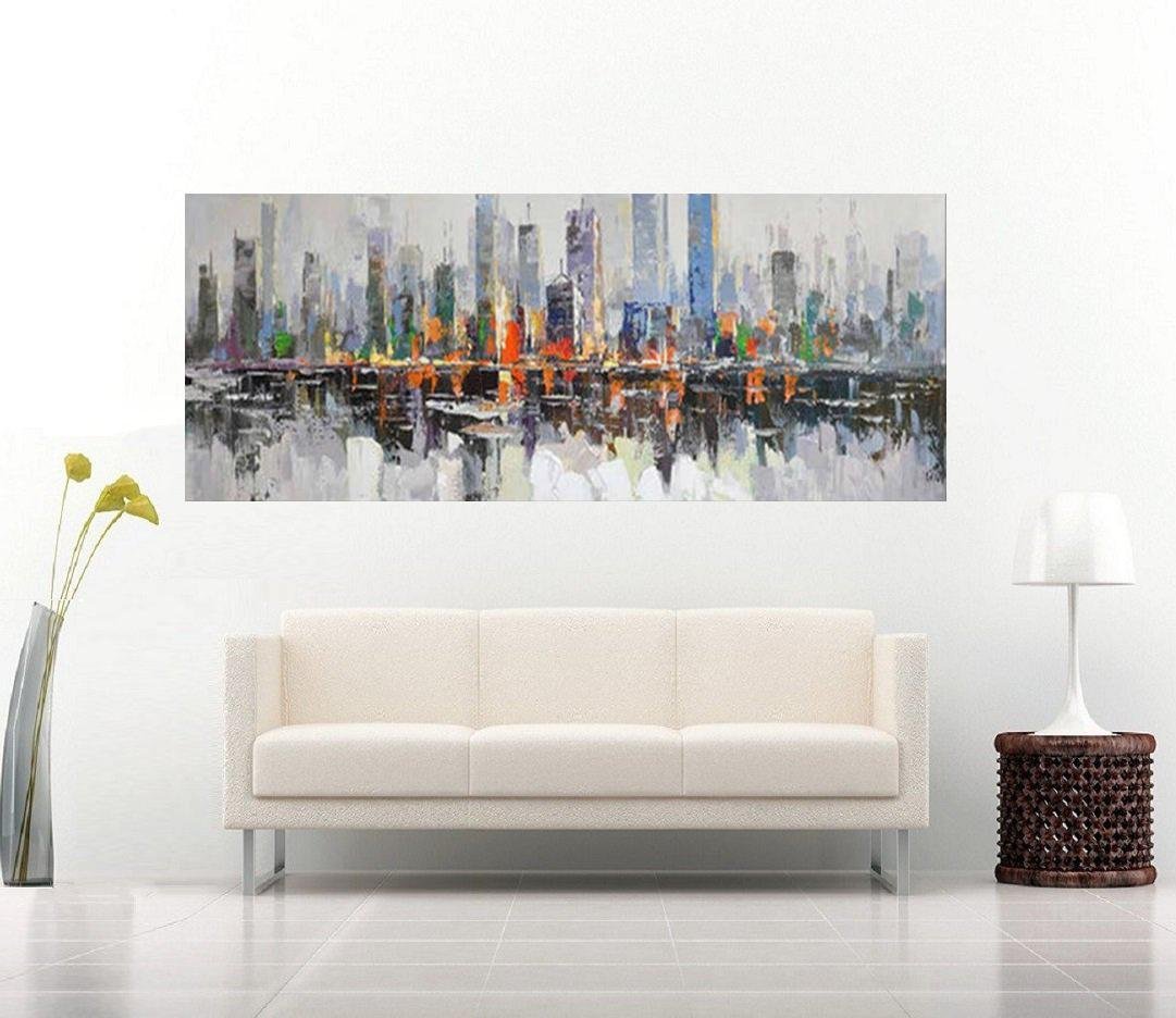 Quadro Pintura Tela Cidade Paisagem Urbana 2443: 40cm (A) x 100cm (L) - 3