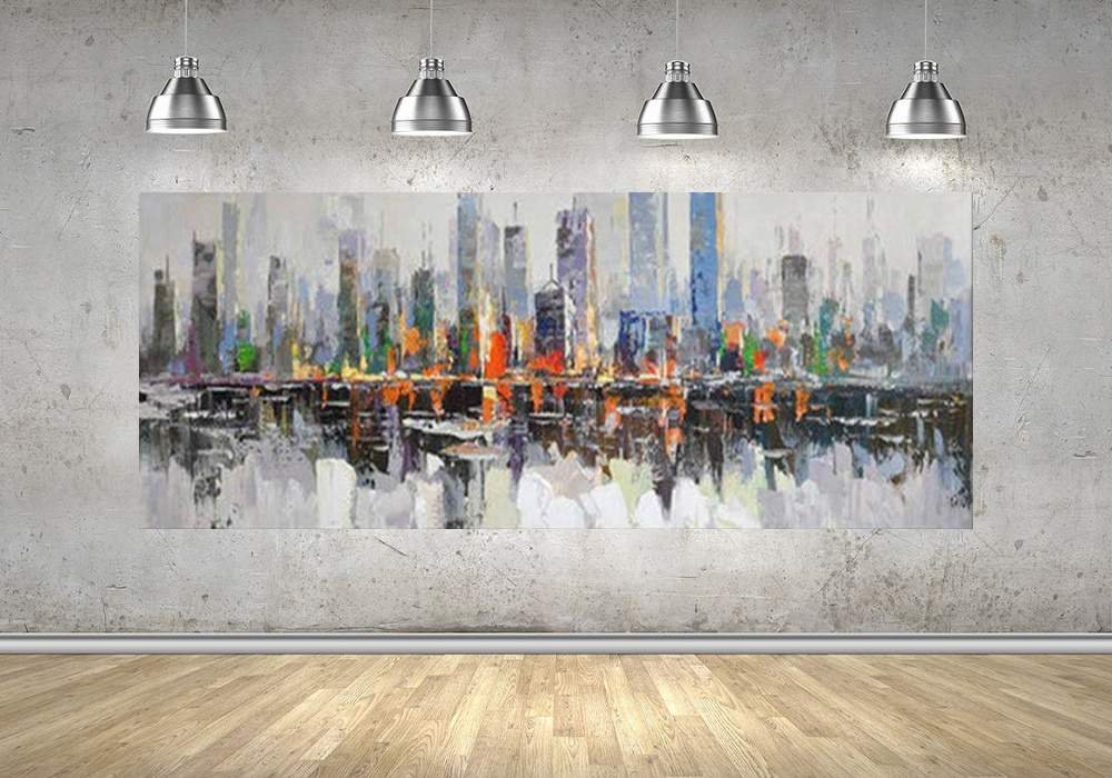 Quadro Pintura Tela Cidade Paisagem Urbana 2443: 40cm (A) x 100cm (L) - 4