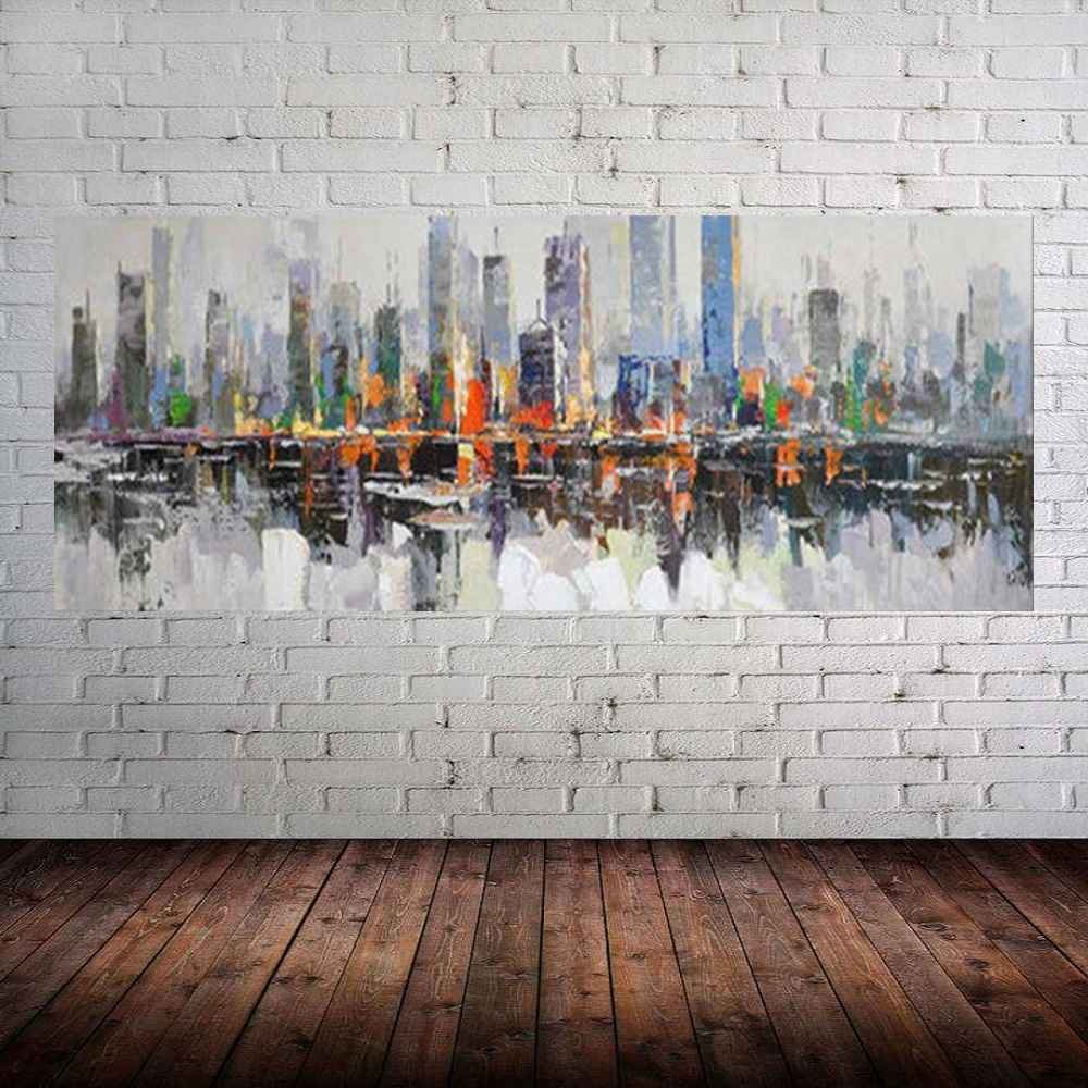 Quadro Pintura Tela Cidade Paisagem Urbana 2443: 40cm (A) x 100cm (L) - 1
