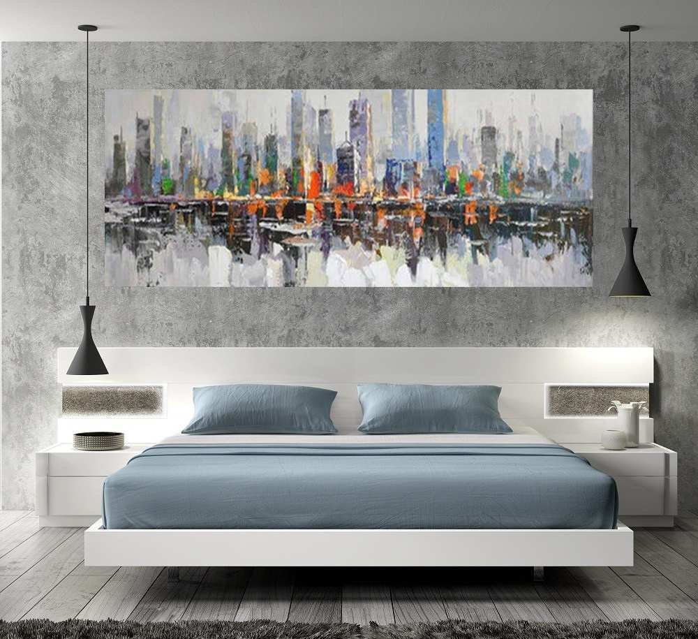 Quadro Pintura Tela Cidade Paisagem Urbana 2443: 40cm (A) x 100cm (L) - 5