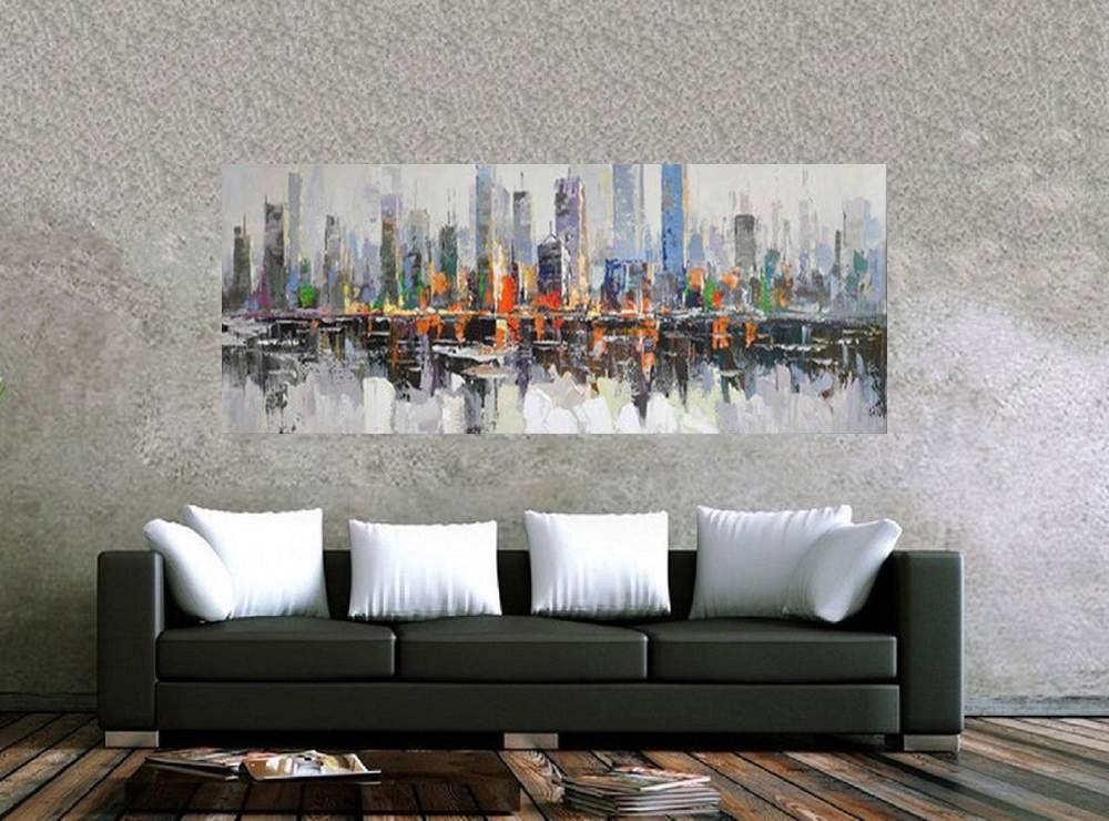 Quadro Pintura Tela Cidade Paisagem Urbana 2443: 40cm (A) x 100cm (L) - 2