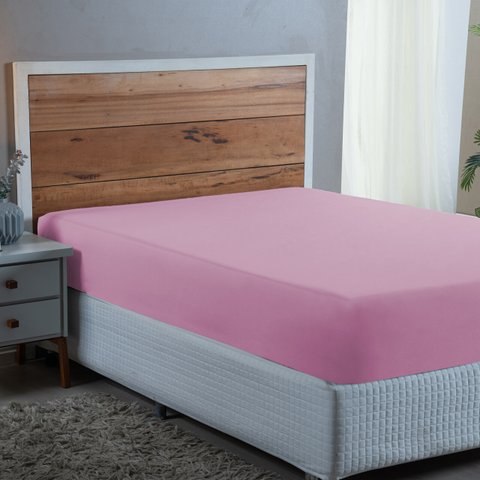 Lençol Casal 300 Fios Algodão Ultra Macio com Elástico Avulso:rosa Bebe