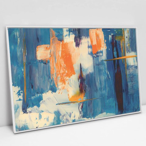 Quadro Decorativo Abstrato Aquarelado em tela Canvas TaColado Moldura Flutuante 4,5cm Branca 120 x 8