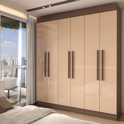 Guarda-roupa Casal Suíça 6 Portas 2 Gavetas 100% Mdf Castanho/nude - Panorama Móveis
