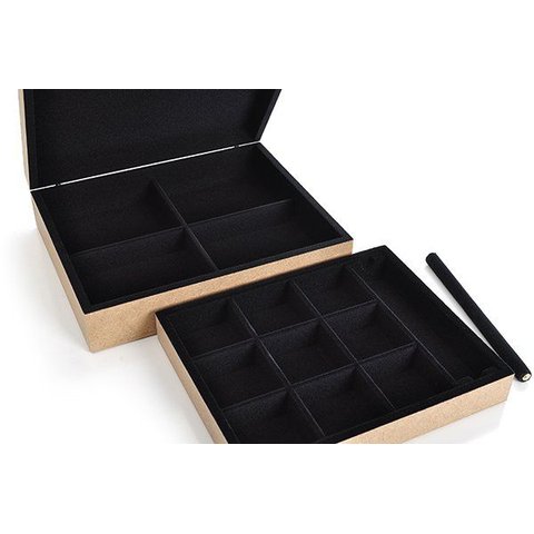 Porta Joia e Biju com 1 Bandeja e Porta Anel Flocado em Preto Josely Flocados