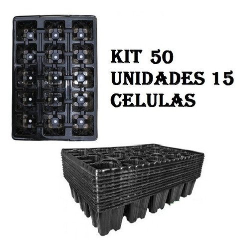 Kit Com 50 Bandeja Alta Plástica 15 Células Sementeira