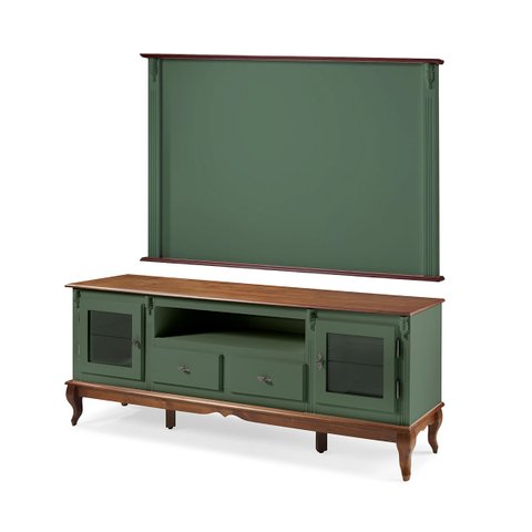 Conjunto Rack 60503 + Painel 50513 para Sala Pés Luiz Xv 2 Gavetas 2 Portas - Verde Musgo/imbuia