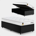 Ver imagem 1 de Cama Box Baú Solteiro Couro Preto + Colchão Life D33 Pillow Top 61x88x188cm Branco - e-Shop Casa