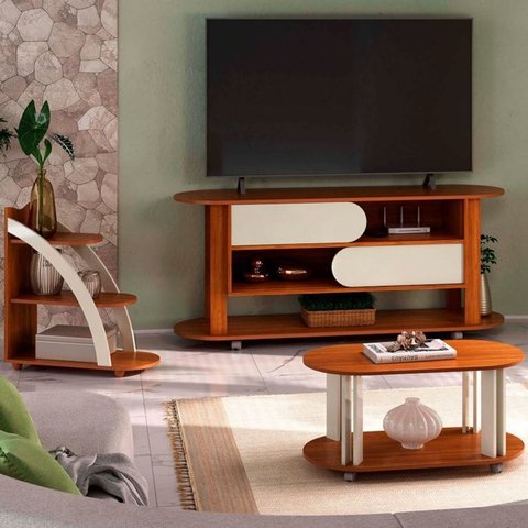 Rack 65 Pol Mesa Centro e Apoio Sala Ma4 Cedro Off White Arly