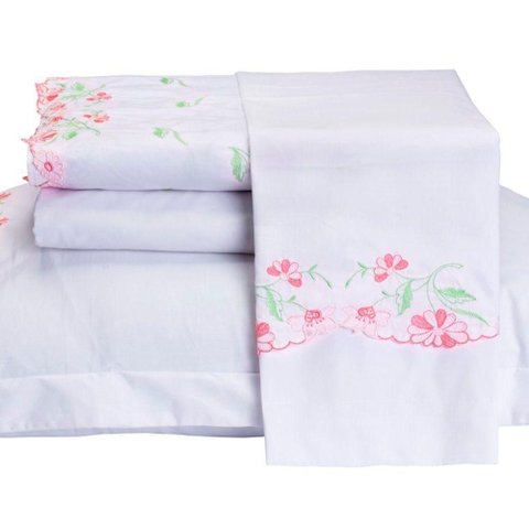 Jogo de Cama Emozione Casal King Size 4 Peças Percal 200 Fios 100% Algodão Bordado - Branco