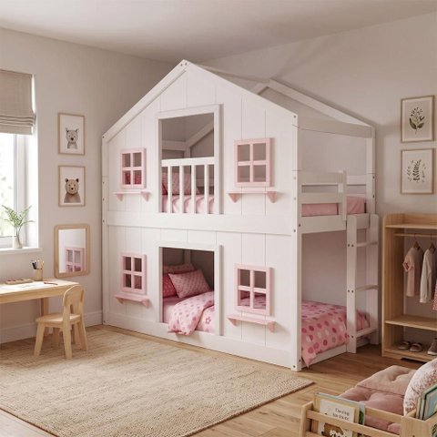 Beliche Infantil Montessoriano Casinha Dos Sonhos com Fechamento Inferior em Madeira Maciça Branco/