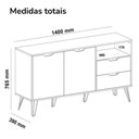 Ver imagem 3 de Buffet Aparador 2p 2g 140 Cm Carvalho Branco Grafite Prata Arly