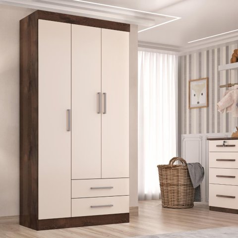 Guarda-Roupa Solteiro 3 Portas 2 Gavetas Kioto