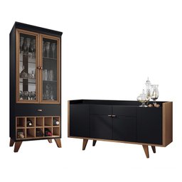 Sala de Jantar com Cristaleira e Buffet Aparador Intense Preto/Nature - PR Móveis - 1