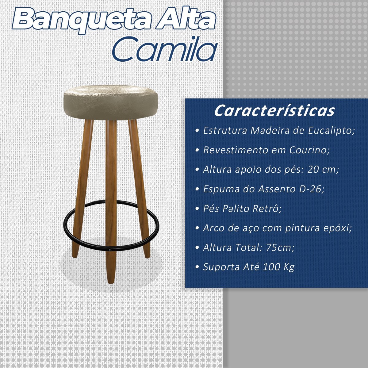 Kit 4 Banquetas Alta Madeira Couro para Balcão Cozinha Bege - 4