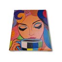 Ver imagem 3 de Mini Quadro Pintado a Mão para Decoração Estilizado de Mulher Tomando Café Medindo 20x25cm