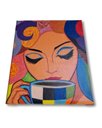 Ver imagem 3 de Mini Quadro Pintado a Mão para Decoração Estilizado de Mulher Tomando Café Medindo 20x25cm