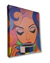 Ver imagem 2 de Mini Quadro Pintado a Mão para Decoração Estilizado de Mulher Tomando Café Medindo 20x25cm