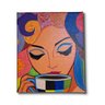 Mini Quadro Pintado a Mão para Decoração Estilizado de Mulher Tomando Café Medindo 20x25cm - 1