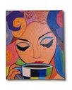 Ver imagem 1 de Mini Quadro Pintado a Mão para Decoração Estilizado de Mulher Tomando Café Medindo 20x25cm