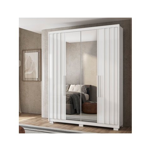 Guarda Roupa 4 Portas Ripado com Espelho 3 Gavetas Califórnia Branco Cod 683.011