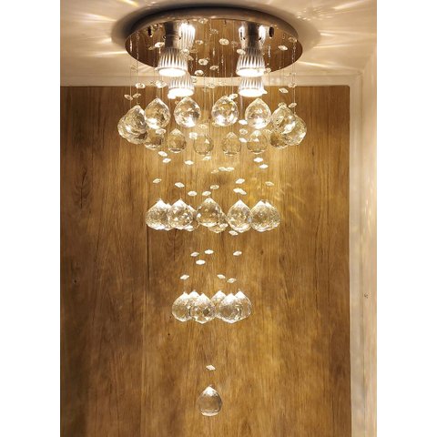 Lustre de Cristal Modelo Torre , com 80cm de Altura, Base de Inox Polido Para Escritório