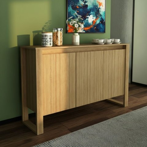 Balcão Aparador Armário Escritório 136cm 3 Portas Tecnomobili - Amendoa