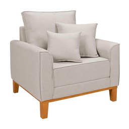 Conjunto de Sofá Living Beny 2 Lugares com Poltrona Base Madeira Linho - 4