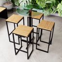 Ver imagem 1 de Conjunto Mesa Alta Bar Bistrô Redonda Vidro 4 Bancos Pinus Industrial Black Don Castro Decor Industr