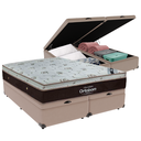 Ver imagem 1 de Cama Box Baú Bipartido Queen Bege e Colchão Sleep King Molas Ensacadas Ortobom