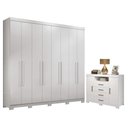 Ver imagem 1 de Guarda Roupa Casal Master New 8 Portas 4 Gavetas MDP Branco Brilho com Cômoda Santos Andirá