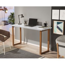 Mesa Estudo Ecrivaninha 90 Cm Sala e Quarto Moderno Trabalho Pés Madeira Premium Notebook Cor Branco - 1