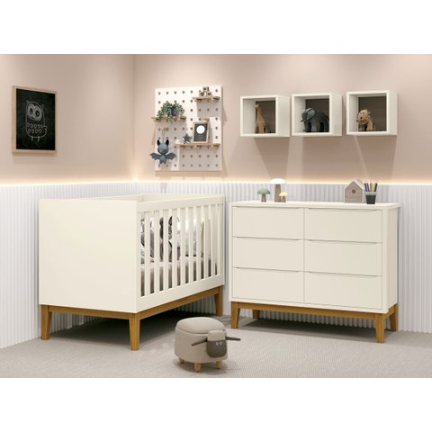Jogo de Quarto para Bebê Classic New Areia Fosco com Madeira - Reller