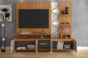 Ver imagem 3 de Home Belfast Frisado Painel P/ Tvs até 55'' C/ 4 Portas e Prateleiras P/ Decoração - Jequitiba/