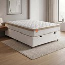Ver imagem 1 de Cama Box Baú Colchão Casal Molas Ensacadas Real 138x188x68cm Linho Branco / Bege Inducol