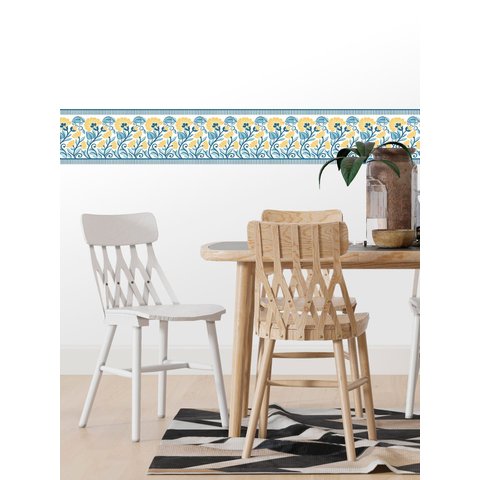 Faixa Decorativa Adesiva (autocolante) - Floral Amarelo e Azul