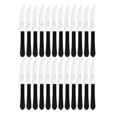 Kit 24 Facas de Mesa Churrasco Tramontina Leme Inox Cabo Preto