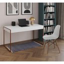 Ver imagem 1 de Mesa De Escritório Industrial Malta Branca 137X53Cm Base Cobre Com 1 Cadeira Branca Mad Cor: Branco