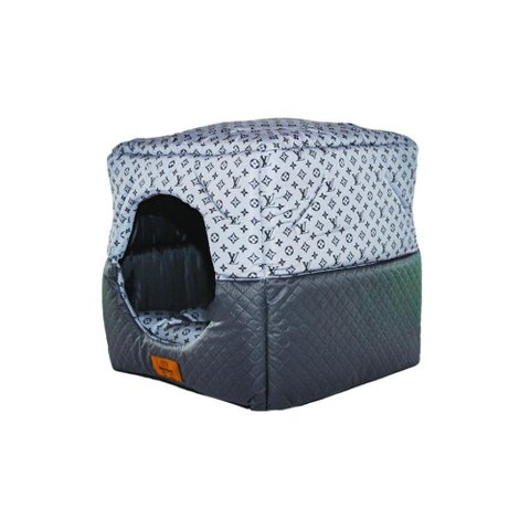 Cama para Cachorro Toca Quadrada em Corino + Poliéster Azul Lv Média (m) 40 X 40 X 40 Cm