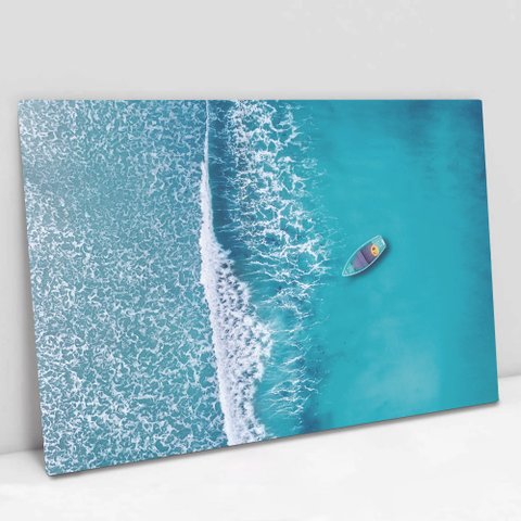 Quadro Decorativo em Canvas O Mar e o Barco TaColado Moldura Madeira 90 x 60cm