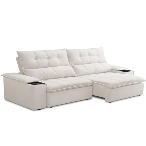 Sofá Retrátil Reclinável para Sala de Estar Living 230cm Ártico F04 Bouclê Off White - Lyam Decor