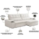 Ver imagem 4 de Sofá Retrátil Reclinável para Sala de Estar Living 230cm Ártico F04 Bouclê Off White - Lyam Decor